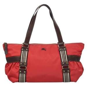 Burberry Nylon Blue Label Tote Bag Red